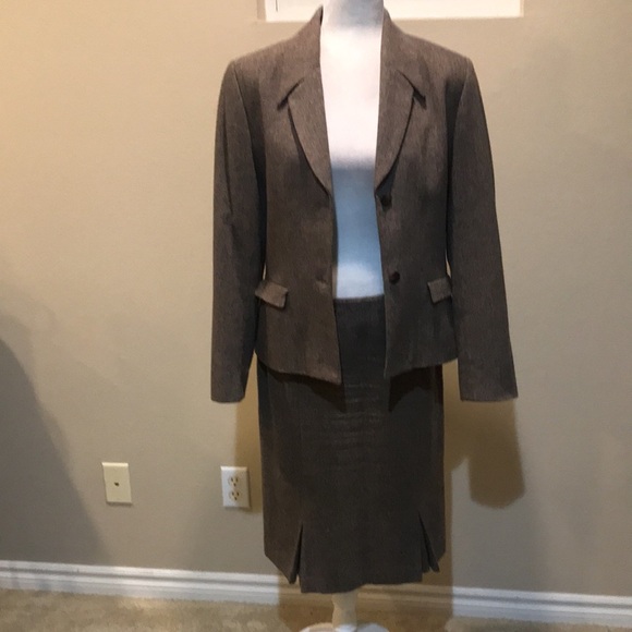 Worthington Brown Tweed Wool Blend Skirt Suit Pleated Hem Side Zip Lined-12 - Picture 8 of 16